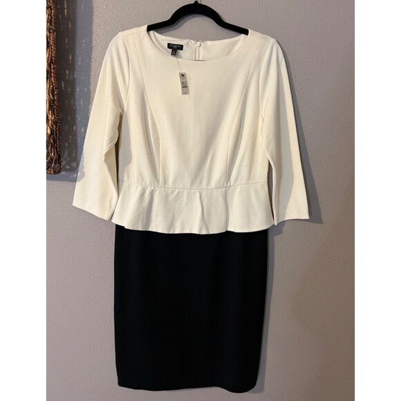 Talbots Dress 8P Black Cream Stretch 3/4 Long Sleeve Career Church NWT NEW - Picture 8 of 9